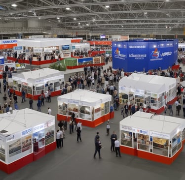 images portraying business expos for various vendors from all industries. please provide 5 pictures