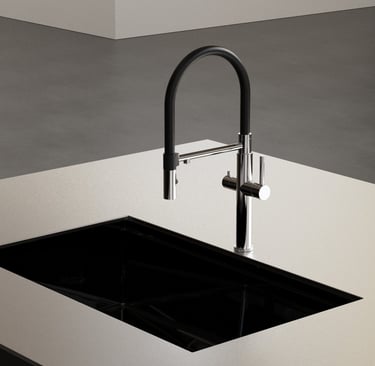 a sink with a 25mm Cartridge Kitchen Faucets in 304 Stainless Steel