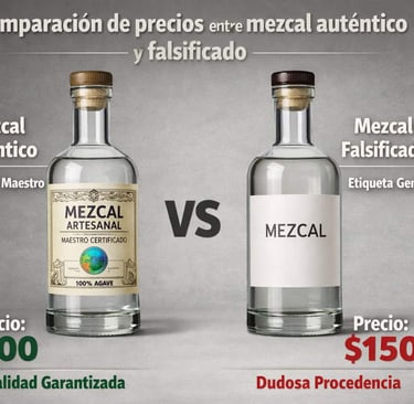 Diferencias de precio entre mezcal auténtico certificado maestro y producto sospechoso