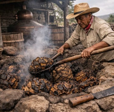 Elaboración tradicional de mezcal en palenque rural