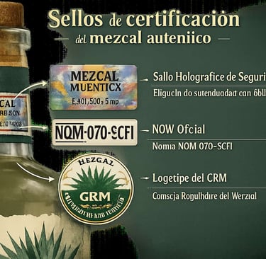 Sellos oficiales de autenticidad en botella de mezcal