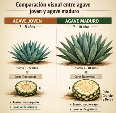  Diferencias entre agave joven y maduro para producción de mezcal