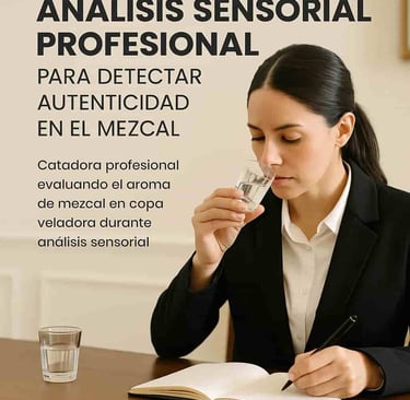  Catadora profesional evaluando el aroma de mezcal en copa veladora durante análisis sensorial