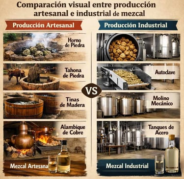 Diferencias entre métodos artesanales e industriales en mezcal