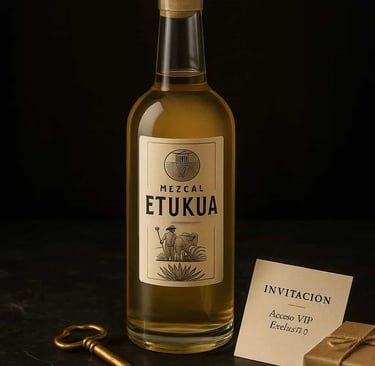 Colección de objetos que simbolizan beneficios por fidelidad: botella especial, llave dorada, invita