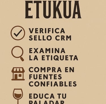 Infográfico con lista de verificación: verificar sello CRM, examinar etiqueta, comprar en lugares co