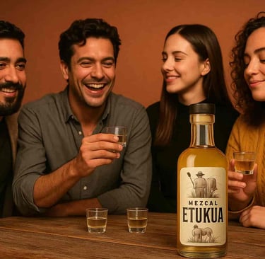 Cliente satisfecho compartiendo experiencia con mezcal artesanal de calidad