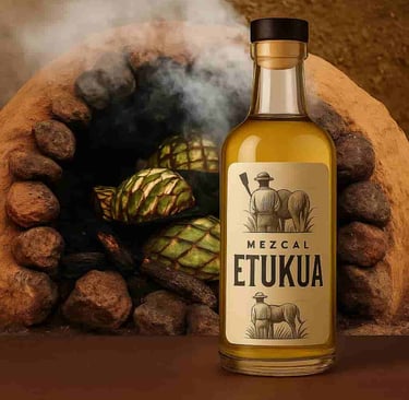 Horno tradicional de tierra con piedras volcánicas cociendo piñas de agave