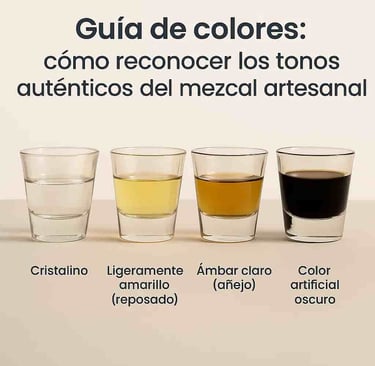 Comparación de colores auténticos del mezcal vs color artificial oscuro en copas de catación