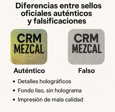 Comparación entre etiqueta transparente de mezcal auténtico y etiqueta opaca genérica