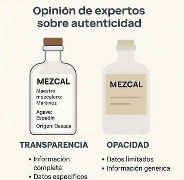 Infografía comparativa mostrando diferencia entre etiqueta transparente auténtica y etiqueta opaca 