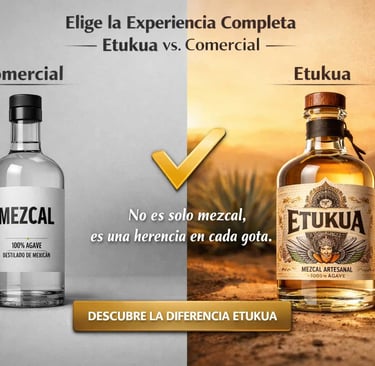 una botella genérica de 'mezcal' comercial, con etiqueta genérica.