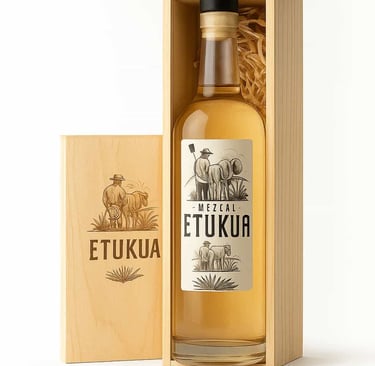 Caja de mezcal Etukua junto a un celular mostrando una confirmación de compra, simbolizando segurida