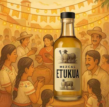 Comunidad reunida en festividad tradicional con mezcal como elemento central