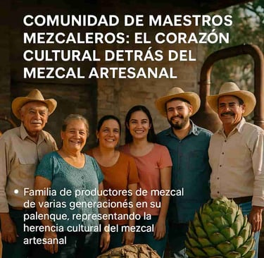 Familia de productores de mezcal de varias generaciones en su palenque, representando la herencia 
