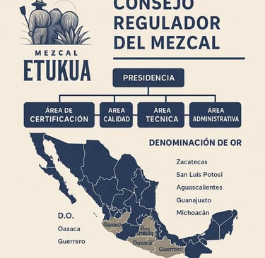Infografía con la estructura y funciones del Consejo Regulador del Mezcal