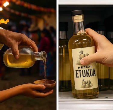 Diferencias entre la transmisión cultural del mezcal auténtico en festividades y la compra de mezcal