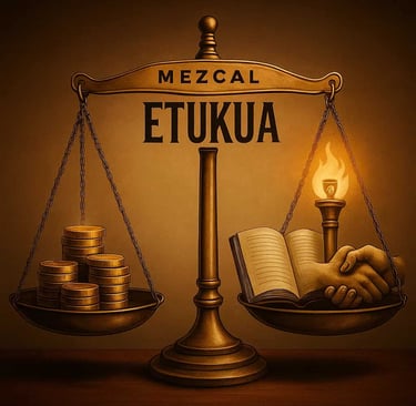  Balanza desequilibrada mostrando que el valor intangible supera al valor económico en el mezcal aut