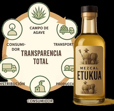  Infografía circular mostrando los diferentes eslabones de la cadena de suministro de mezcal con ico