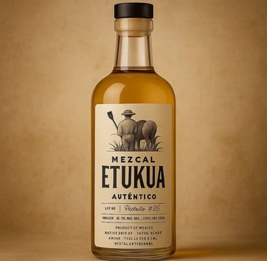 Close-up de etiqueta de mezcal mostrando información técnica esencial para identificar autenticidad
