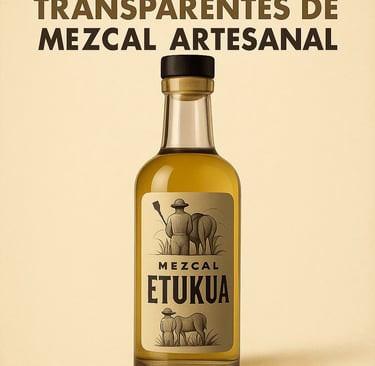  Botella de mezcal artesanal con etiqueta detallada mostrando proceso de elaboración transparente