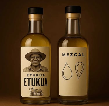  Comparación entre botella de mezcal con historia humana y botella genérica sin identidad
