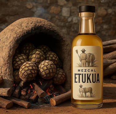 Horno de tierra tradicional con piñas de agave listas para cocción