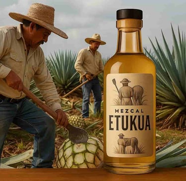 Expertos usando coas para cortar pencas de agave en campo