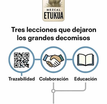 Infografía que muestra tres lecciones principales de los decomisos de mezcal falsificado