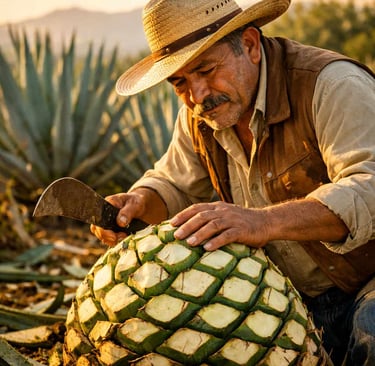 Experto revisando piña de agave antes de la cosecha