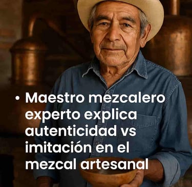 Retrato de maestro mezcalero experto en su palenque tradicional explicando la autenticidad del mezca