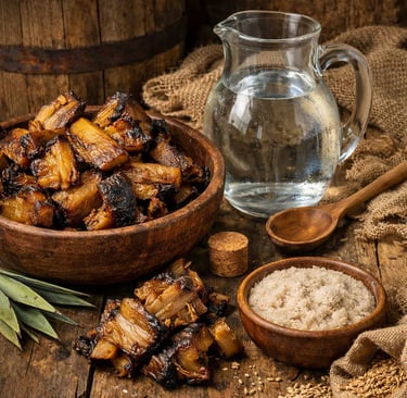 Ingredientes naturales como agave cocido, agua de manantial y levadura natural en una mesa de trabaj