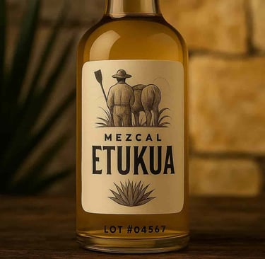 Detalle de número de lote grabado en base de botella de mezcal artesanal premium