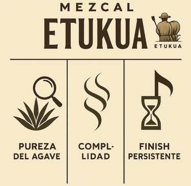 Infografía visual que muestra los tres parámetros de calidad del mezcal: pureza del agave, complejid