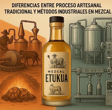 Comparación entre producción artesanal tradicional de mezcal y procesos industriales modernos