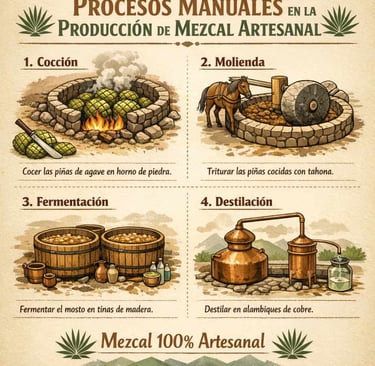 Esquema de pasos manuales en la elaboración de mezcal auténtico
