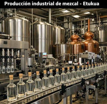 Línea de producción automatizada de mezcal industrial con tanques metálicos