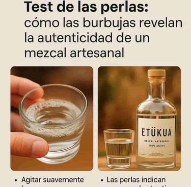  Copas de mezcal mostrando las perlas o burbujas características de un mezcal 100% auténtico.