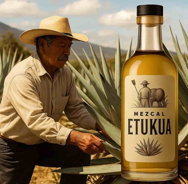 Experto revisando pencas de agave en campo bajo sol de Oaxaca