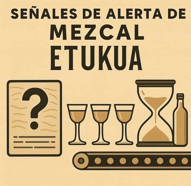  Infografía que muestra señales de un mezcal comercial: etiquetas vagas, sabor uniforme y producción
