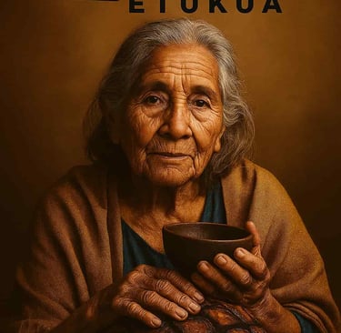 Retrato de una maestra mezcalera anciana, mostrando la sabiduría y tradición detrás del mezcal artes