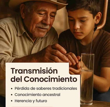 Maestro mezcalero anciano enseñando a un niño el arte tradicional de la destilación del mezcal.