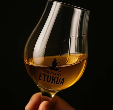 Collage de elementos naturales que representan los aromas del mezcal: penca de maguey, frutos cítric