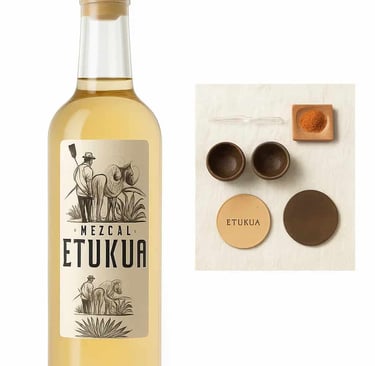 Colección de los diferentes accesorios de regalo: copas de barro, gotero, tabla para sal, base de cu