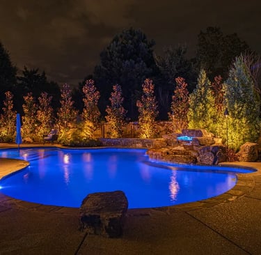 Free-Form Pool with Natural Rock Grotto, Pool Illumination