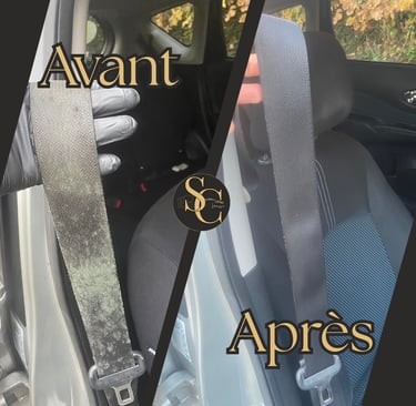 Nettoyage ceinture de sécurité voiture moisissure avant après — intervention à domicile Manche