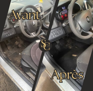 Nettoyage intérieur voiture avant après à domicile Granville — habitacle et tapis remis à neuf