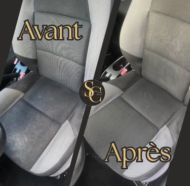 Nettoyage siège voiture taché avant après à domicile dans la Manche — Shampo Clean