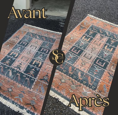 Shampouinage tapis oriental fibres naturelles avant après à domicile dans la Manche — résultat garan