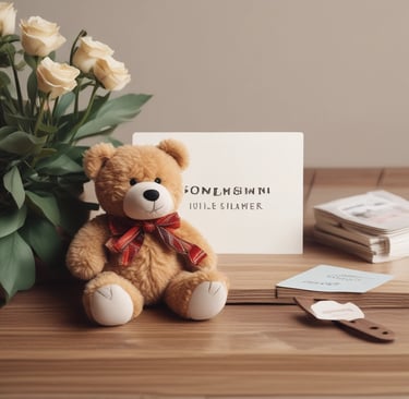 white printer paper beside brown bear plush toy